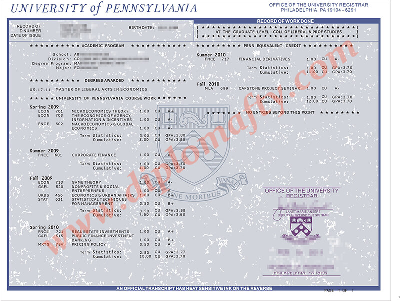 University of Pennsylvania Transcript