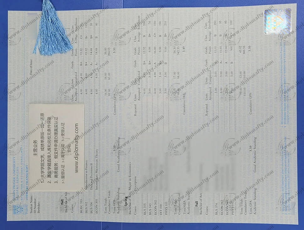 定制西蒙菲莎大学成绩单