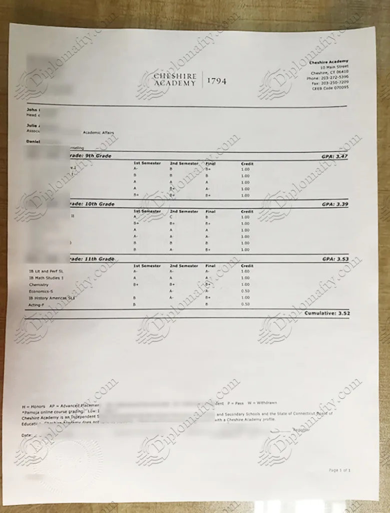 Cheshire Academy Transcript