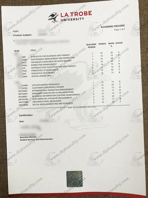 La Trobe University Transcript