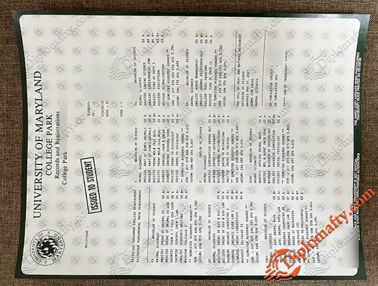 University of Maryland Transcripts